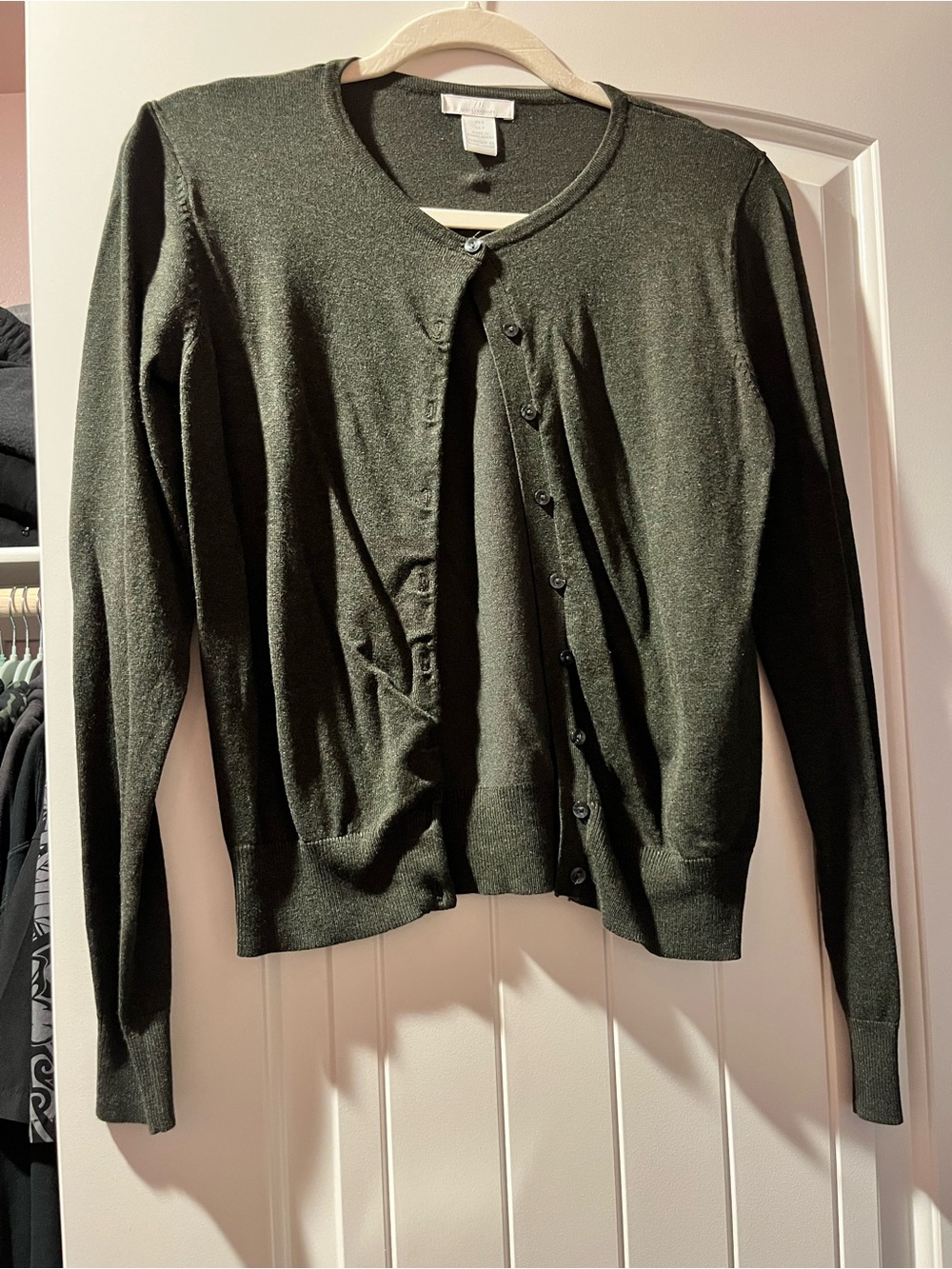 Women's Dark Green Button-Front Lightweight Cardigan Sweater
